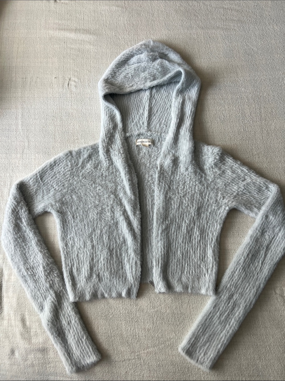 Aeropostale Light Gray Hooded Cropped Cardigan